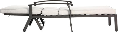 Beige Aluminium Cast Chaise Lounge Chair Outdoor, Patio Chaise Lounge Chair with Cushion, Tanning Lounges, with Level Adjustable Recliner for Poolside, Patio, Deck, Yard