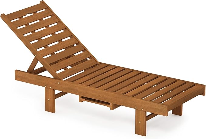 Furinno TIOMAN Outdoor Lounger, Malo Sun Lounge Chair with Tray, for Patio, Garden, Porch, Natural - Photo 4