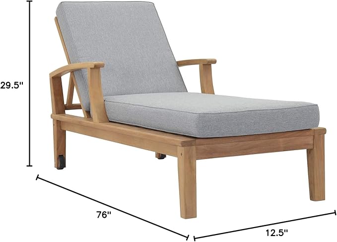 Modway EEI-1151-NAT-GRY-SET Marina Premium Grade A Teak Wood Outdoor Patio Chaise Lounge Chair, Natural Gray - Photo 3