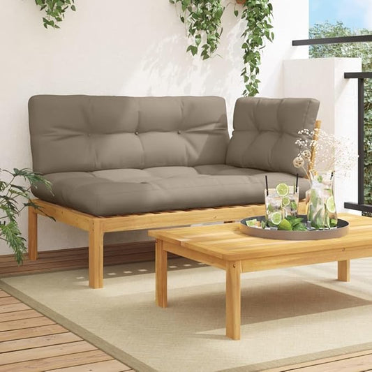Patio Sofa Taupe Solid Acacia Wood with Fabric Cushions Large Outdoor Couch Outdoor Patio Furniture Set for Porch Terrace
