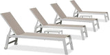 PURPLE LEAF Outdoor Chaise Lounge Adjustable Sunbathing Recliner with Side Table Khaki 2 Sets - Photo 9