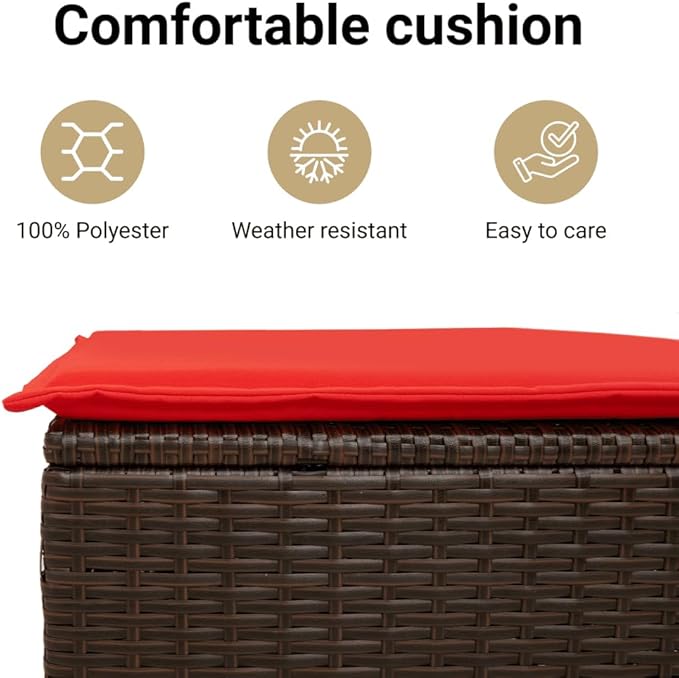 vidaXL Garden Bench with Cushions Brown UV Resistant Poly Rattan Outdoor Seating 2 Person Storage Compartment Modern - Photo 6