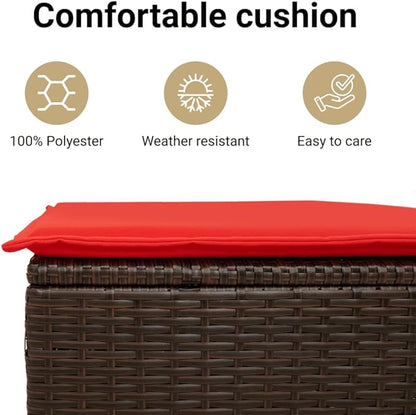 vidaXL Garden Bench with Cushions Brown UV Resistant Poly Rattan Outdoor Seating 2 Person Storage Compartment Modern Patio Furniture Comfortable Cushioned Metal