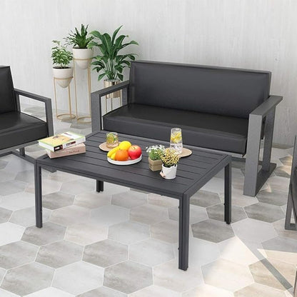 UKN Outdoor Steel Slat Coffee Table Black Modern Contemporary Rectangle Weather Resistant