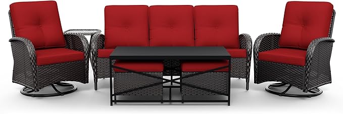 Joyside Wicker Patio Furniture Set, 7 Piece Outdoor Furniture Set with Thickened Cushions, High Back, Deep Seating - Photo 8