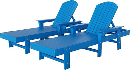 WestinTrends Dylan HDPE Outdoor Patio Poly Adirondack Reclining Chaise Lounge with Arms (Set of 2), Pacific Blue