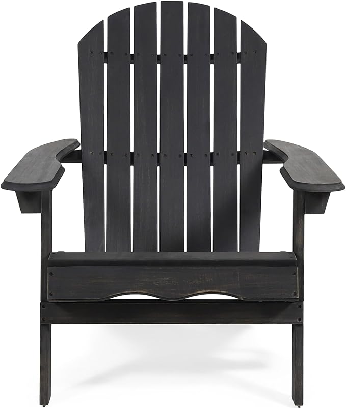 Benjara Libo Outdoor Adirondack Chair- Gray Acacia Wood Frame- Slat Panels
