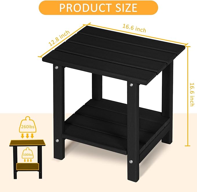 Adirondack Chair with Table, Cushion & Cup Holder, HDPE Folding Adirondack Chair with Wood-Like Grain Outdoor Fire Pit Chairs for Patio/Porch/Swimming Pool/Camping(Black)
