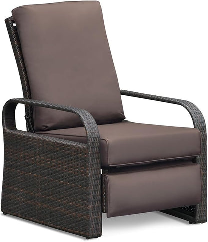 ATR ART TO REAL Outdoor Recliner, Set of 2 Wicker Reclining Chair with Coffee End Side Table, Aluminum Frame Patio Chaise Lounge Chairs with Thicken Cushions (Dark Brown)