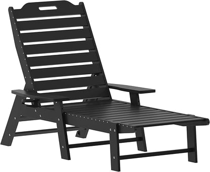 Flash Furniture Monterey Adjustable Adirondack Lounger with Cup Holder- All-Weather Indoor/Outdoor HDPE Lounge Chair, Black