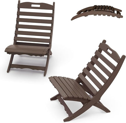 IVY&LANE Portable Xavier-Chairs Set of 2 | Folding-Adirondack-Chair | Wave | HDPE Plastic | Wood Grain | Dark Brown | All-Weather Resistant | for Outdoor Fire-Pit Patio Lawn Beach Poolside