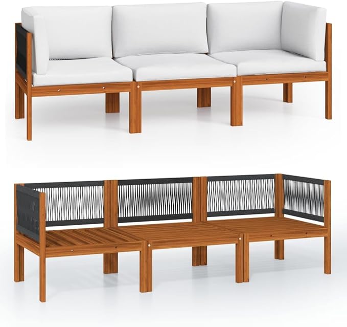 3-Seater Garden Sofa Solid Acacia Wood Outdoor Furniture with Weather-Resistant Cushions Rustic Patio Seating for - Photo 2