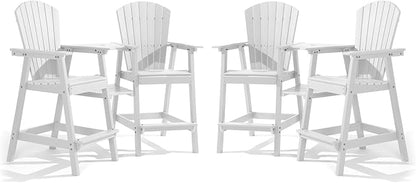 PASAMIC Tall Adirondack Chairs Set of 4, All-Weather HDPE Patio Chairs with Double Connecting Trays, Bar Height Heavy-Duty Outdoor Chairs for Garden, Backyard, Balcony, White