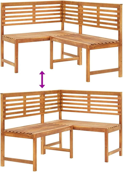 Patio Corner Bench, Vintage Garden Wooden Bench, Bench with Backrest, Garden Furniture Bench for Patio, Garden, Yard, Lawn,55.1" Solid Acacia Wood
