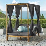 Christopher Knight Home Kenzie Acacia Wood Outdoor Daybed with Canopy, Double Chaise Lounge Chair Outdoor with Cushion - Photo 1