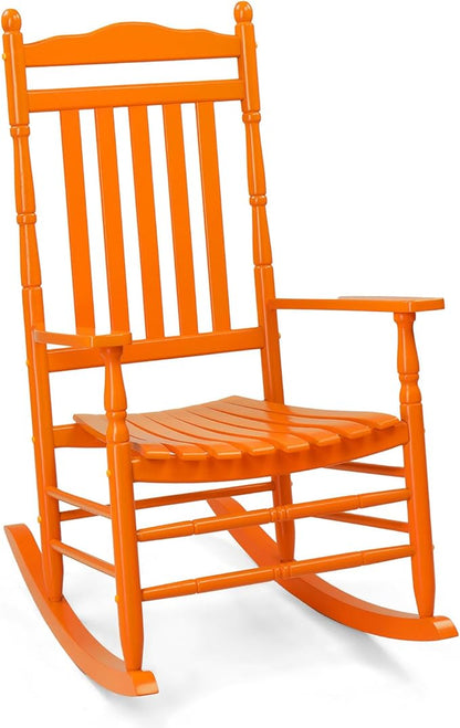 VINGLI Wooden Rocking Chair Outdoor, Patio Rockers with High Back, Support 450 LBS Rocking Chairs, for Porch, Patio, Balcony, Garden, Yard (Orange, 1 PC)