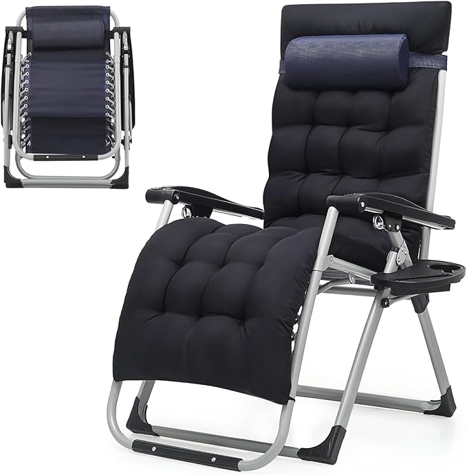 Zero Gravity Chair, Portable Folding Reclining Lounge Chairs with Adjustable Cushion and Cup Holder Trays for Outdoor - Photo 1