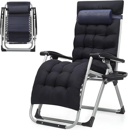 Zero Gravity Chair, Portable Folding Reclining Lounge Chairs with Adjustable Cushion and Cup Holder Trays for Outdoor, Patio, Beach, Camping, Garden, Poolside, Navy Blue