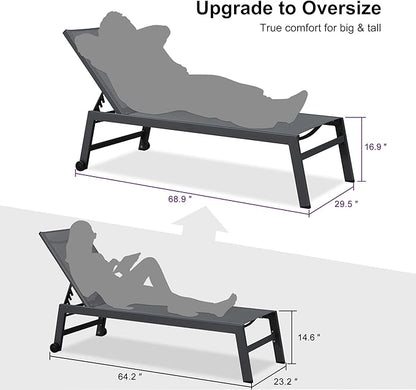 PURPLE LEAF 6-Piece Outdoor Chaise Lounge Oversized Pool Lounge Chairs with Easy-to-Move Wheels and Adjustable Backrest Extra Large Patio Loungers for Poolside Beach Table Included, Charcoal Grey
