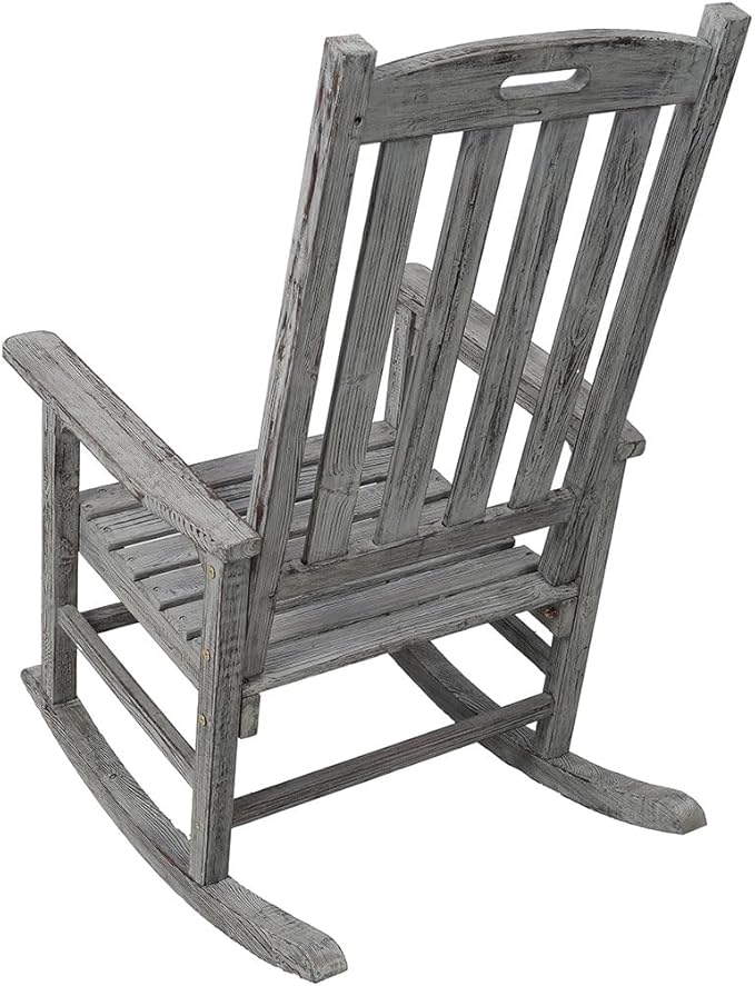 Oversized Wooden Rocking Chair for Porch & Patio, 21" Wide Seat High Back Fir Wood Rocker, Heavy Duty 300 lbs Outdoor Indoor Rocking Chair for Garden, Balcony, Living Room,Gray