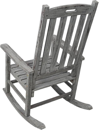 Oversized Wooden Rocking Chair for Porch & Patio, 21" Wide Seat High Back Fir Wood Rocker, Heavy Duty 300 lbs Outdoor Indoor Rocking Chair for Garden, Balcony, Living Room,Gray