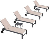 PURPLE LEAF Patio Chaise Lounge Set for 4 Outdoor Pool Lounge Chairs with Adjustable Backrest and Side Tables Aluminum - Photo 1