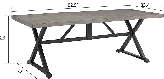 Ulax furniture Outdoor Patio Dining Table - 82" Rectangular Dining Table with Wood-Like Finish, Ideal for Garden, Porch, Backyard Picnics