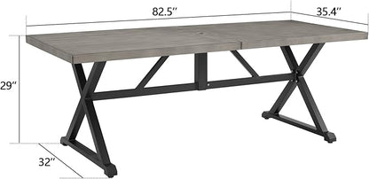 Ulax furniture Outdoor Patio Dining Table - 82" Rectangular Dining Table with Wood-Like Finish, Ideal for Garden, Porch, Backyard Picnics