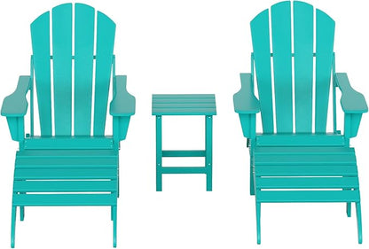 WestinTrends Malibu Outdoor Lounge Chairs Set, 5-Pieces Adirondack Chair Set of 2 with Ottoman and Side Table, All Weather Poly Lumber Patio Lawn Folding Chair for Outside, Turquoise