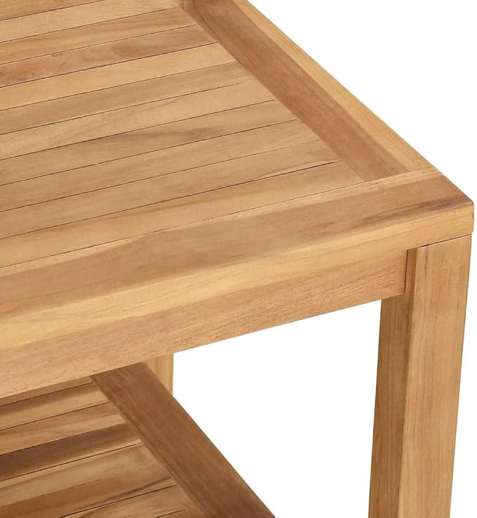 Brown Teak Wood Outdoor Coffee Table 17.7 x 17.7 in Modern Small Patio Table with Hidden Storage for Garden Balcony - Photo 9