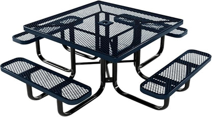 COATEDOUTDOORFURNITURE Heavy-Duty Portable Outdoor Kids Table with Umbrella Hole, Expanded Metal Kids Picnic Table, Commercial-Grade, Made in America (46 in, Square, Childrens, Dark Blue)