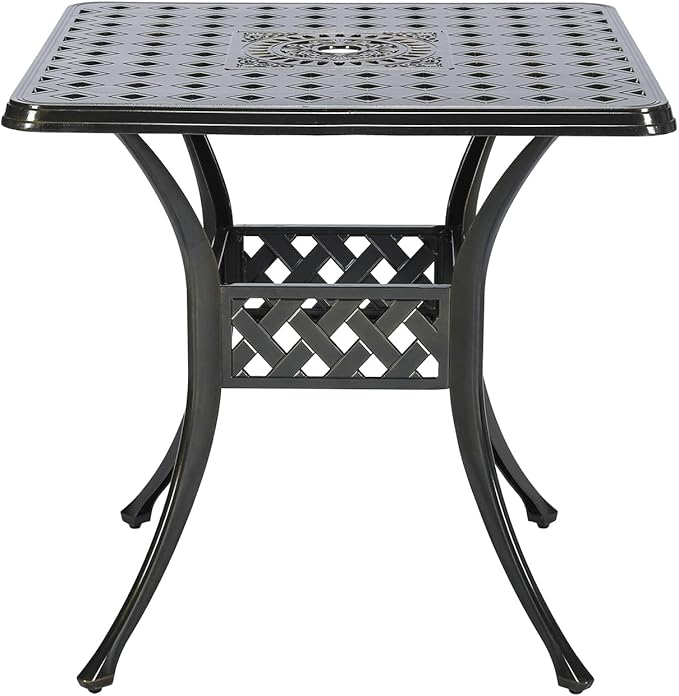VIVIJASON 30.5" Patio Table Outdoor Dining Square Table Bronze Cast Aluminum Dining Table with Umbrella Hole
