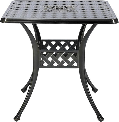 VIVIJASON 30.5" Patio Table Outdoor Dining Square Table Bronze Cast Aluminum Dining Table with Umbrella Hole