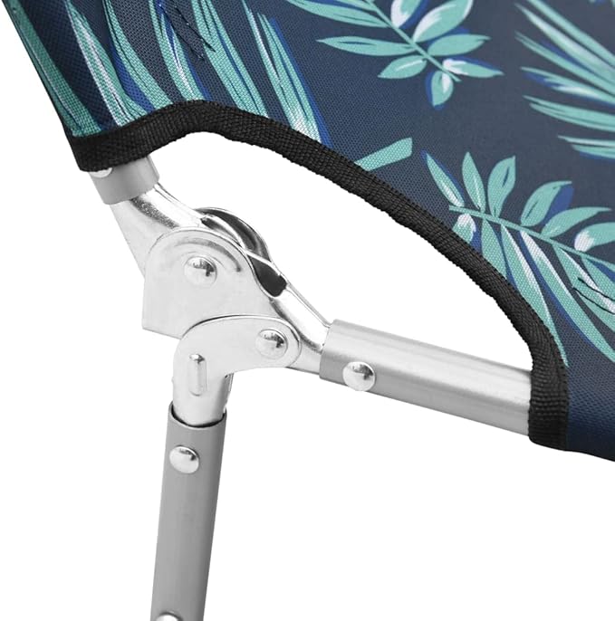 Folding Sun Lounger Green Steel Frame Polyester 74 x 23 x 11 in Adjustable Reclining Backrest Leaf Print Lightweight - Photo 8