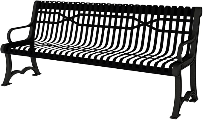 COATEDOUTDOORFURNITURE Coated Outdoor Furniture Heavy-Duty Outdoor Bench Thermoplastic Coated, Slatted Steel, Commercial-Grade Garden Bench, Made in America (Portable with Back, 4 Ft, Black)