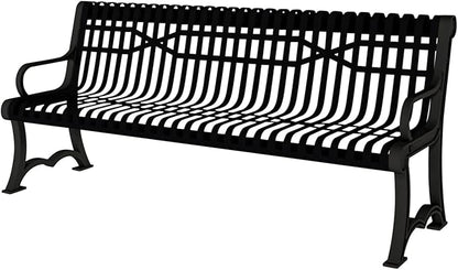 COATEDOUTDOORFURNITURE Coated Outdoor Furniture Heavy-Duty Outdoor Bench Thermoplastic Coated, Slatted Steel, Commercial-Grade Garden Bench, Made in America (Portable with Back, 4 Ft, Black)