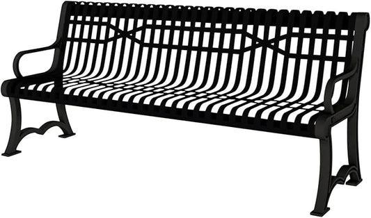 COATEDOUTDOORFURNITURE Coated Outdoor Furniture Heavy-Duty Outdoor Bench Thermoplastic Coated, Slatted Steel, Commercial-Grade Garden Bench, Made in America (Portable with Back, 4 Ft, Black)