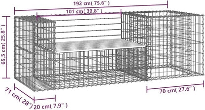 Garden Bench with Gabion Basket Natural Brown Wood and Grey Steel for Outdoor Seating, Rustic Patio Furniture with Sturdy Construction and Elegant Aesthetics, Comfortable