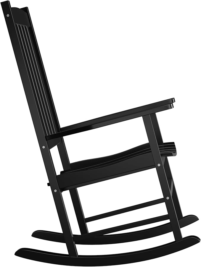 Nouva All-Weather Patio Rocking Chair, Solid Wood High Back Outdoor Porch Rocker Lounge Camping Chair for Porch Patio Fire Pit Garden Backyard Deck Poolside Lawn