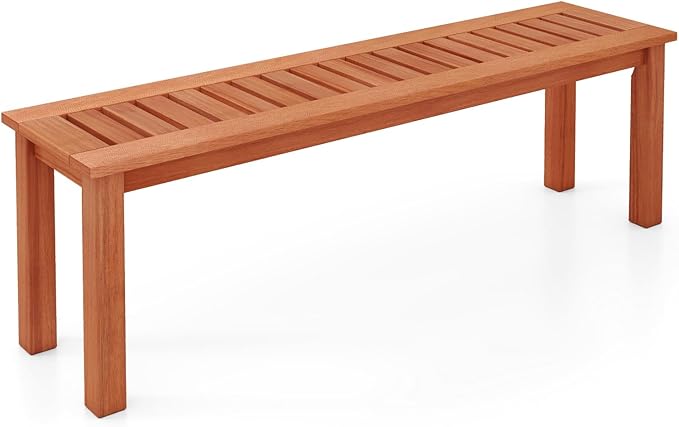 Giantex 47" Outdoor Bench with Slatted Seat, 705Lbs Capacity, Solid Wood Frame, Teak Oil Finish, Backless Garden Bench for Patio Dining, Yard, Porch, Entryway, Park, 2-Person Outside Seat Chair