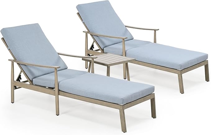 Outdoor Lounge Chair with Armrest, Patio Aluminum Chaise Lounge Set of 3, Adjustable Backrest with Rope Design, Patio Recliner Chairs Cushions for Lawn Pool Beach (Brown)