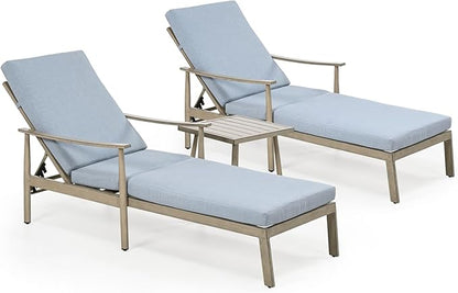 Outdoor Lounge Chair with Armrest, Patio Aluminum Chaise Lounge Set of 3, Adjustable Backrest with Rope Design, Patio Recliner Chairs Cushions for Lawn Pool Beach (Brown)