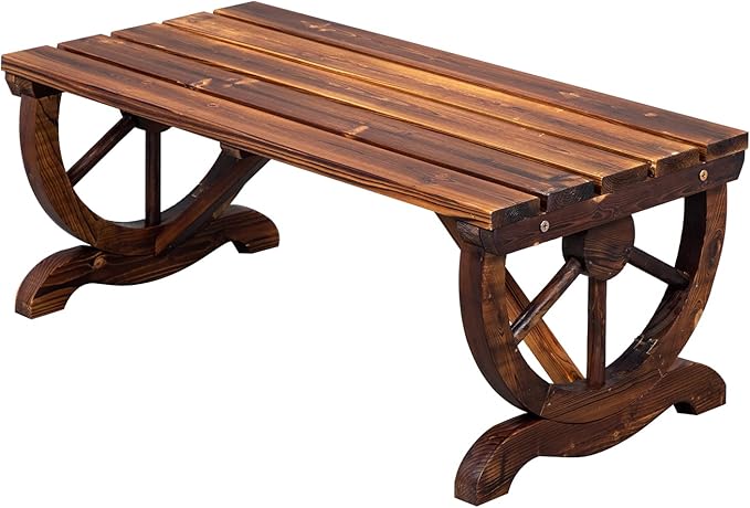 Outvita Rustic Wooden Bench, 2-Person Outdoor Wagon Wheel Bench w/Rustic Country Design for Garden Porch Patio Lawn Yard Park Indoor and Ourdoor Decor