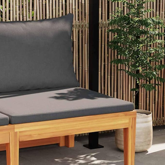 Solid Acacia Wood Garden Bench with Reversible Table and Plush Cushions for Outdoor Patio Balcony Seating in Dark Grey Finish