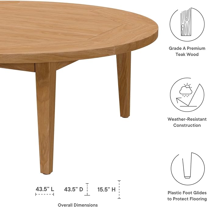 Modway Brisbane Teak Wood Coffee Table, Natural