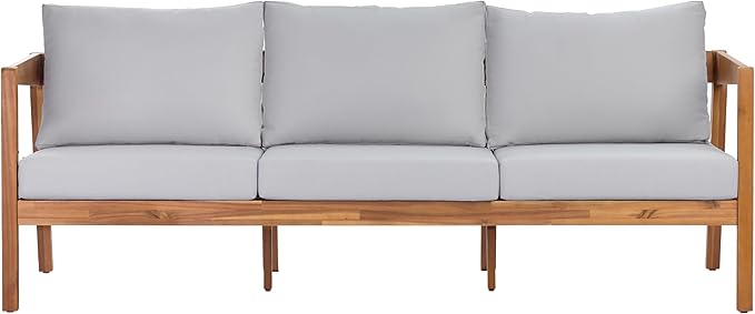 Merax 76.38" Acacia Solid Wood 3-Seater Outdoor Patio Sofa, Teak Finish with Beige Cushions - Photo 3