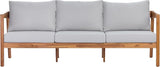 Merax 76.38" Acacia Solid Wood 3-Seater Outdoor Patio Sofa, Teak Finish with Beige Cushions - Photo 3