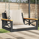 Swing Bench Black and Cream White with Cushions, 4-Piece Outdoor Furniture Set for Patio Backyard Balcony - Photo 1