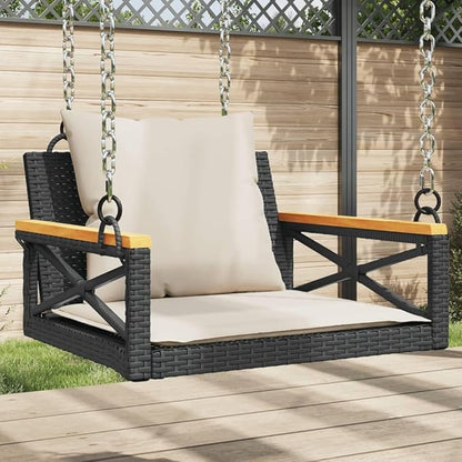 Swing Bench Black and Cream White with 4 Cushions, Outdoor Patio Furniture for Garden, Durable Poly Rattan and Steel Frame, Comfortable Seating for Relaxation