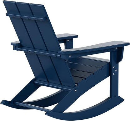 WestinTrends Ashore Patio Rocking Chairs Set of 4, All Weather Poly Lumber Plank Adirondack Rocker Chair, Modern Farmhouse Outdoor Rocking Chairs for Porch Garden Backyard and Indoor, Navy Blue